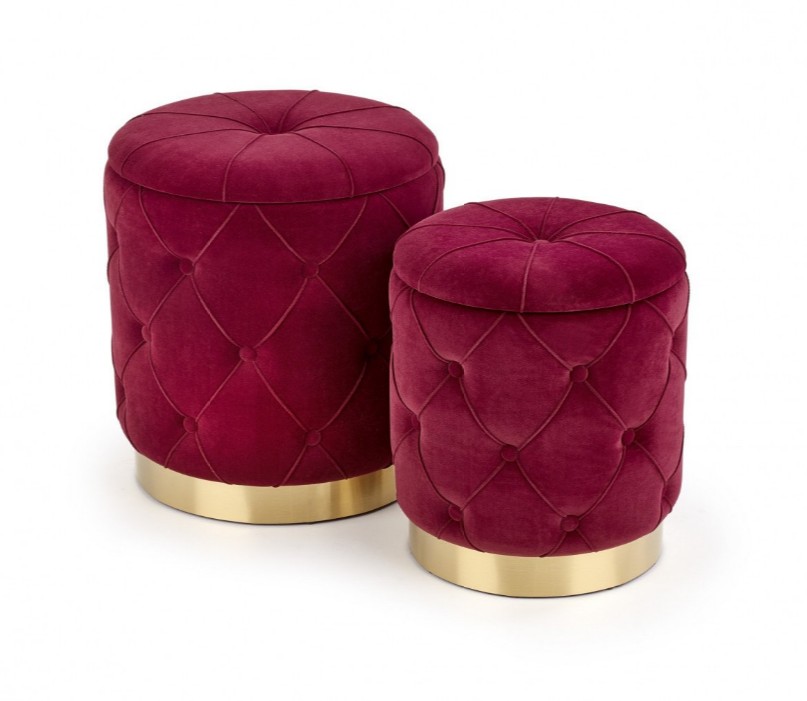 Set di Pouf imbottiti Polly Rosso scuro Oro
