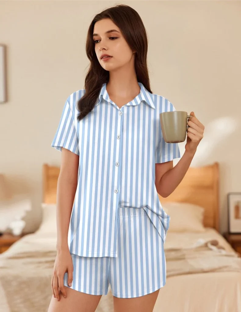 Short Sleeve Button Down Pajamas Sets Soft Lounge Sets