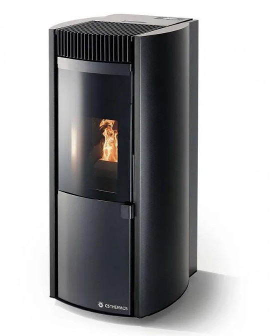 Stufa Garda 9 CS Thermos a pellet con bruciatore autopulente, Metallo Nero,