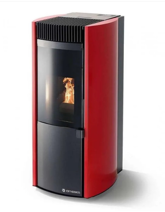 Stufa Garda 9 CS Thermos a pellet con bruciatore autopulente, Metallo Rosso