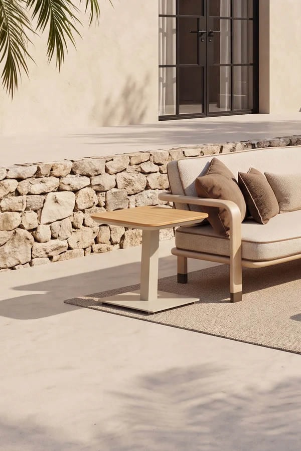 Tavolino da giardino quadrato Nora, 60x60x49 cm, Beige e legno di teak