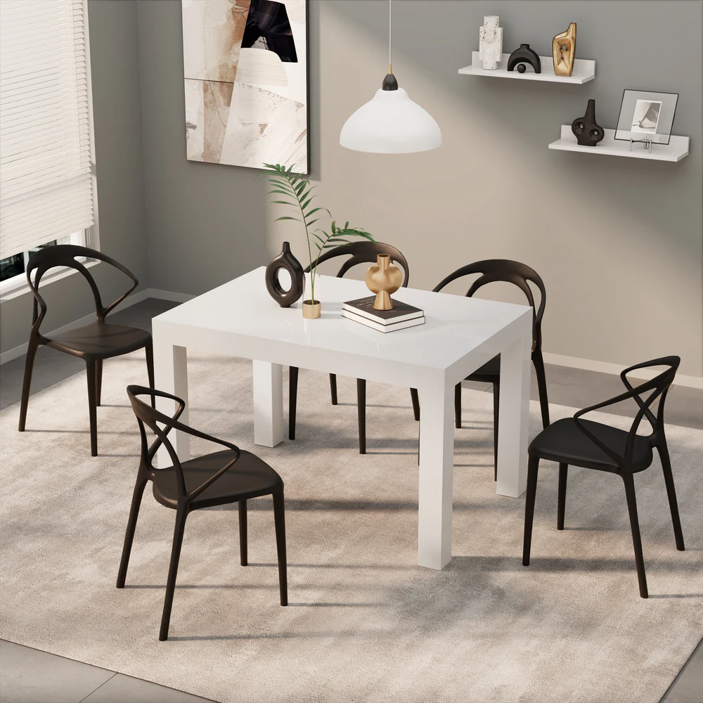 Tavolo Allungabile First, 120(200)x80 cm, Bianco Lucido