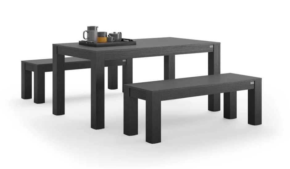 Tavolo fisso Rachele 160x90 cm + 2 Panche fisse Rachele 135x45 cm, Nero Frassino
