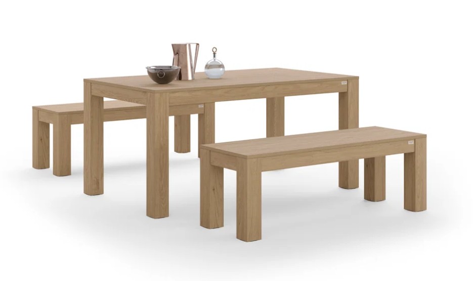 Tavolo fisso Rachele 160x90 cm + 2 Panche fisse Rachele 135x45 cm, Rovere Naturale