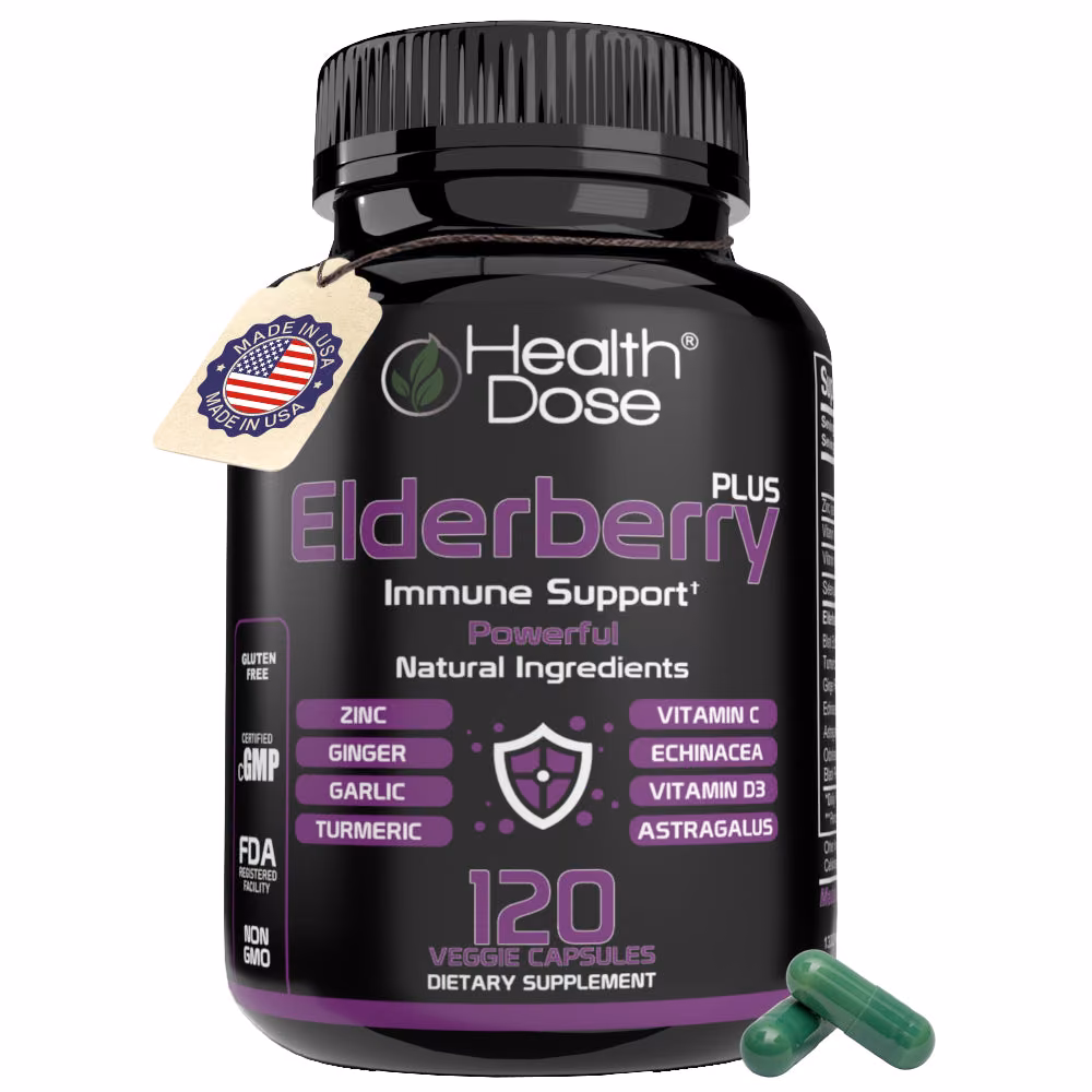 HealthDose Elderberry Plus With Vitamin C, Turmeric, Zinc & More 120 Capsules