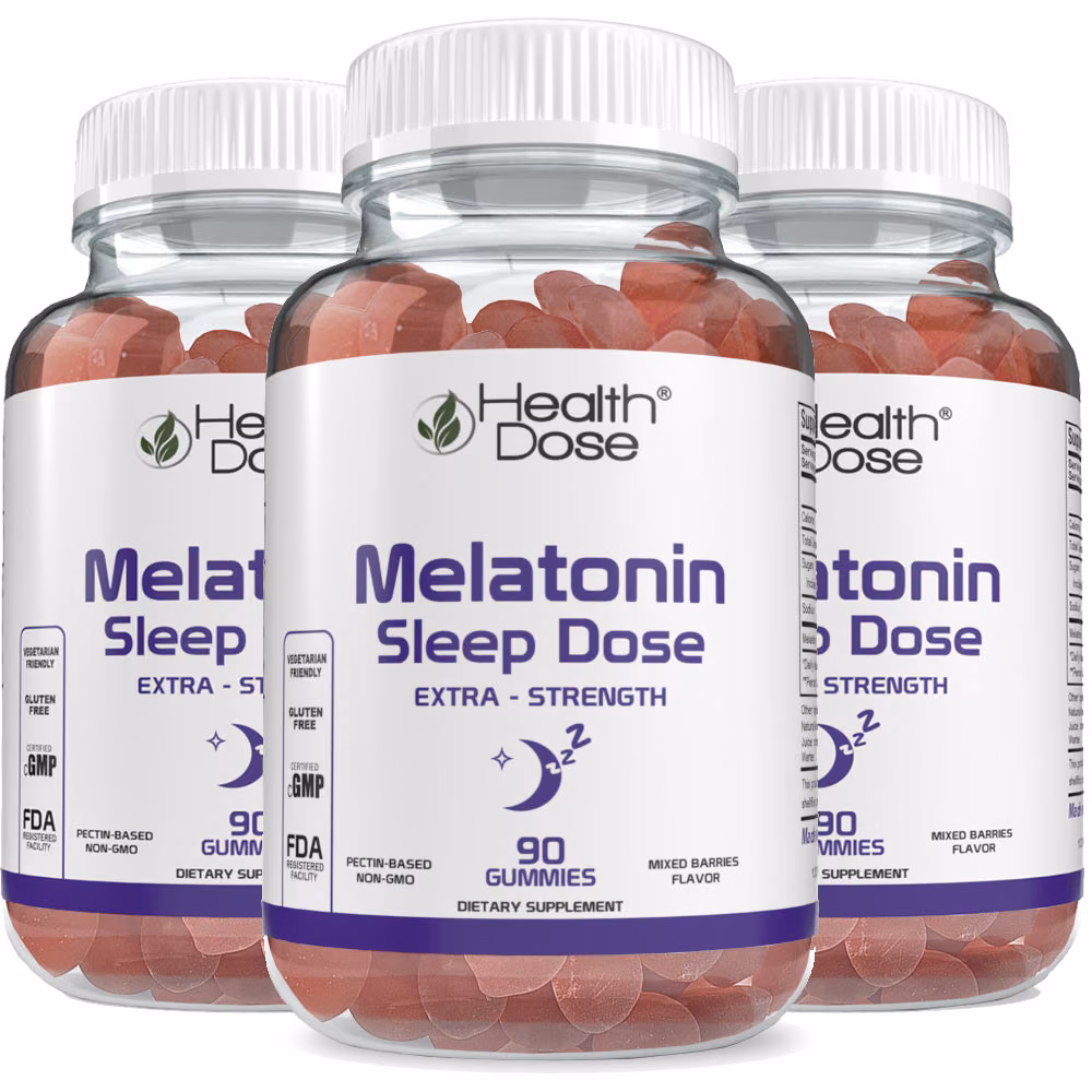 HealthDose Melatonin 6 mg Extra Strength Gummy,for Adult Mixed Berries Flavor 90 Gummies.