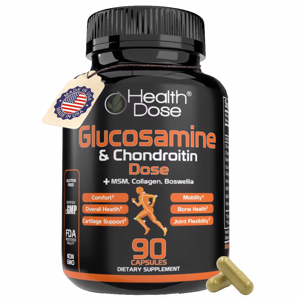HealthDose Premium Joint Support Glucosamine Chondroitin MSM Turmeric Boswellia & Hyaluronic Acid 90 Capsules