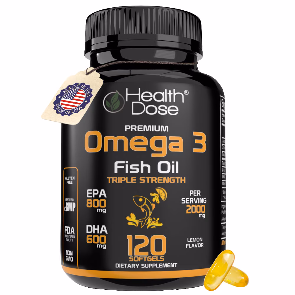 HealthDose Premium Omega 3 Fish Oil Triple Strength x 120 Softgels