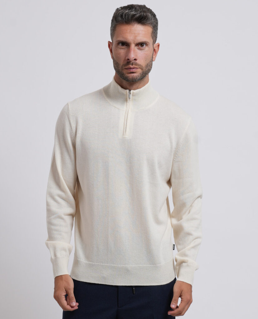 Maglione con zip Boss uomo in lana e cashmere