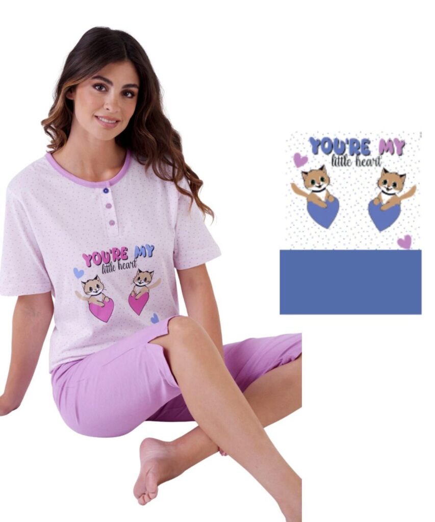 Pigiama donna a manica corta e pinocchietto in cotone Karelpiu' KE0143