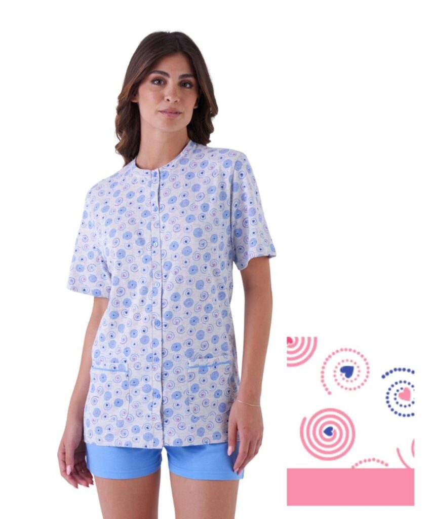 Pigiama donna aperto a manica corta in cotone Karelpiu' KE0116