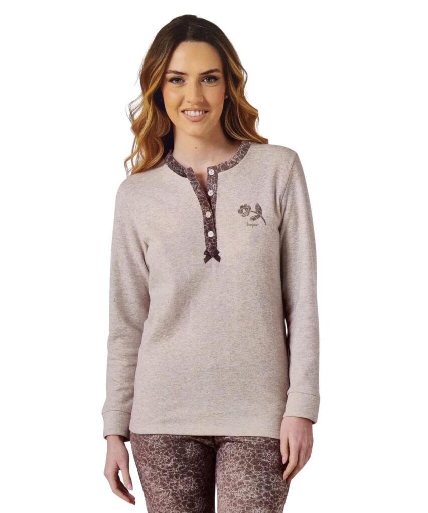 Pigiama donna calibrato in caldo jersey di cotone lanato Irge CDPM240