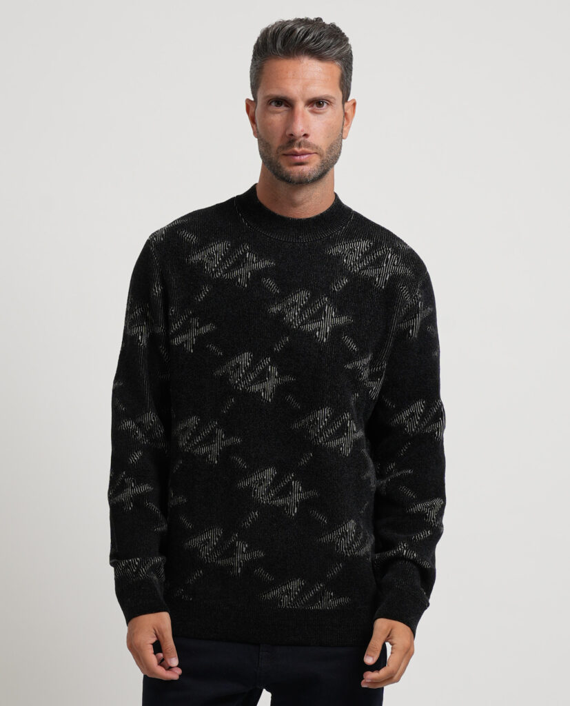 Pullover uomo Armani con logo e bordi a costine