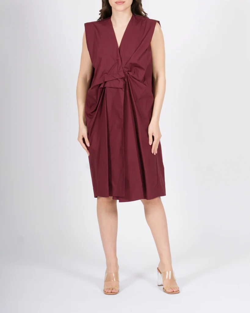 Abito Scollo Meimeij bordeaux con Drappeggio Frontale