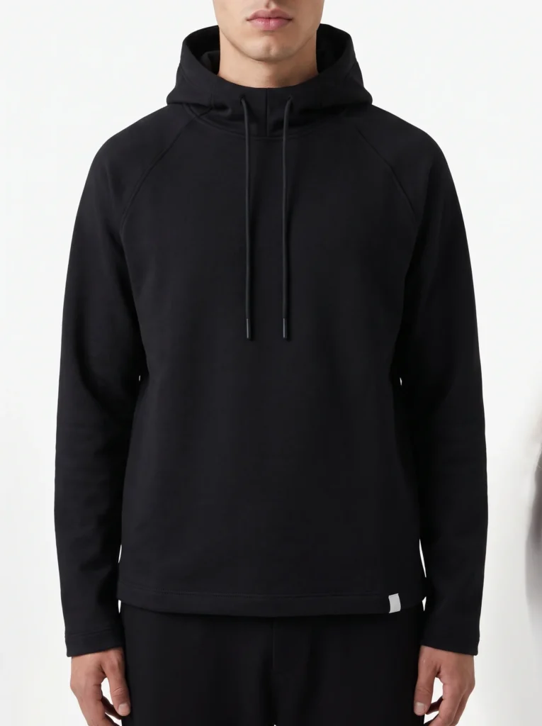 Felpa Nera Raglan con Cappuccio
