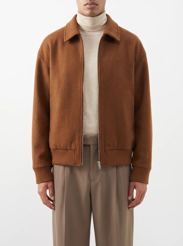 Giubbotto Uomo in Lana Caramello con Full Zip