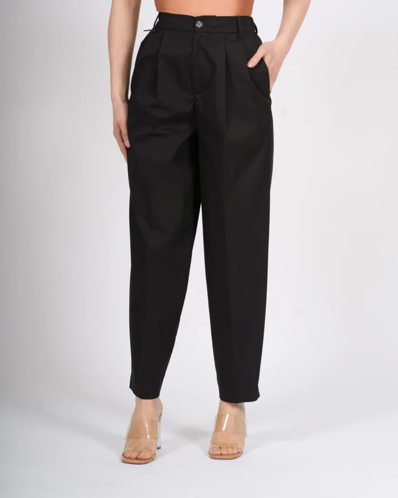 Pantalone bonheur nero in cotone popeline con pence