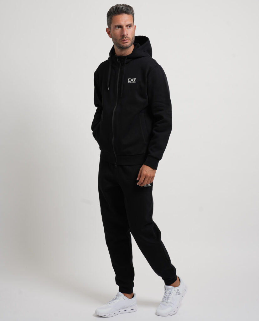 Tuta in cotone EA7 uomo con cappuccio e zip